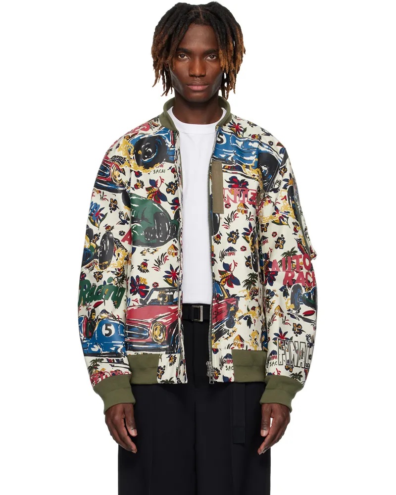 Sacai Multicolor Car Race Tropical Print Bomber Jacket 199