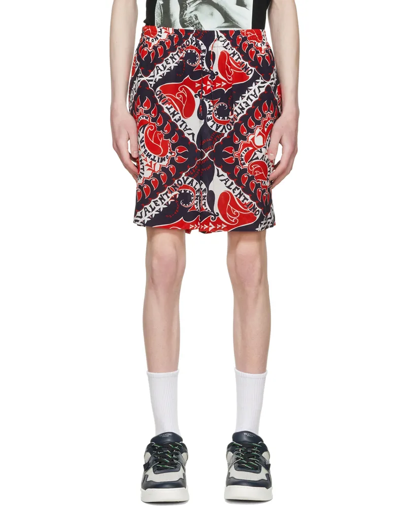 Valentino Garavani Red & Navy Silk Shorts St.