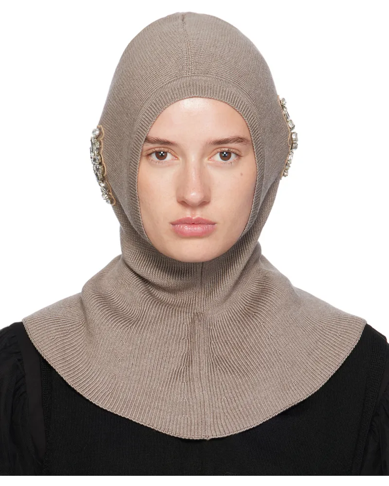 Simone Rocha Gray Embellished Pointed Balaclava Clay