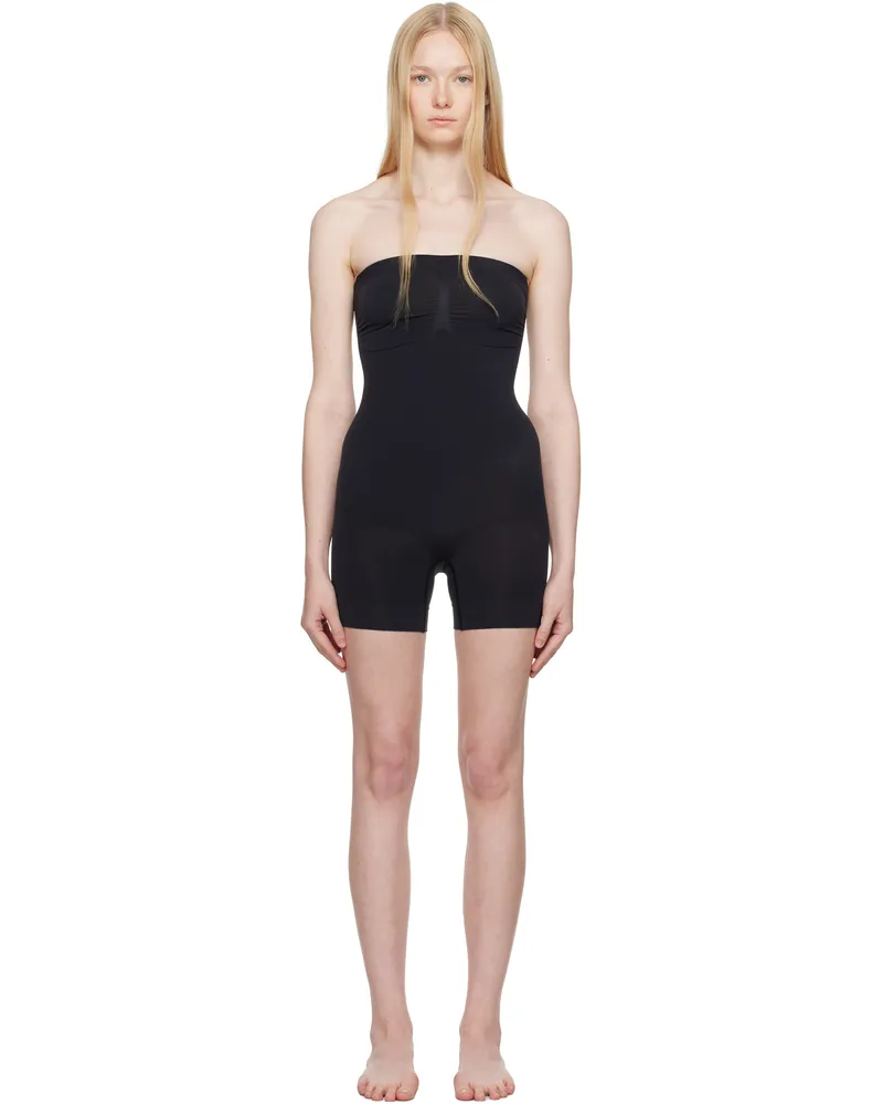 SKIMS Black Seamless Sculpt Strapless Shortie Bodysuit Onyx