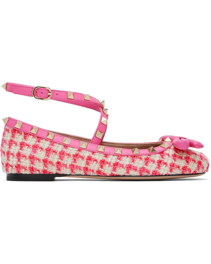 Valentino Garavani Pink Rockstud Tweed Ballerina Flats 9tc