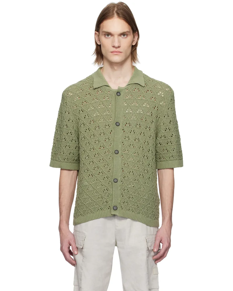 HUGO BOSS Green Knitted Cotton Polo 391-open