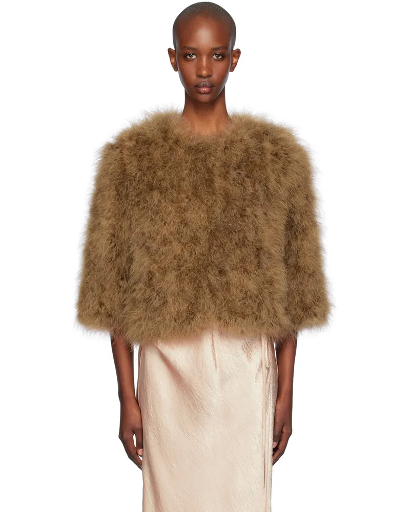 Yves Salomon Tan Cropped Feather Jacket A2156