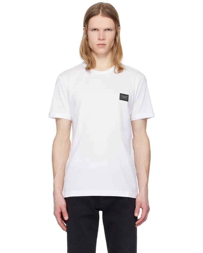 Dolce & Gabbana White Cotton Branded Tag T-shirt Bianco