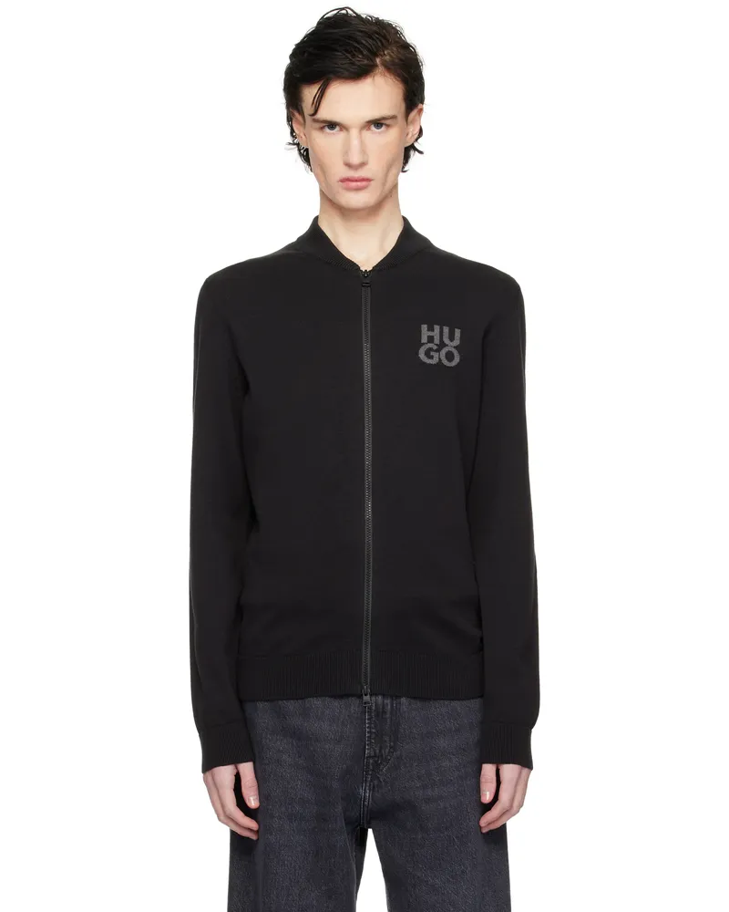 HUGO BOSS Black Knit Logo Bomber Jacket 001-black