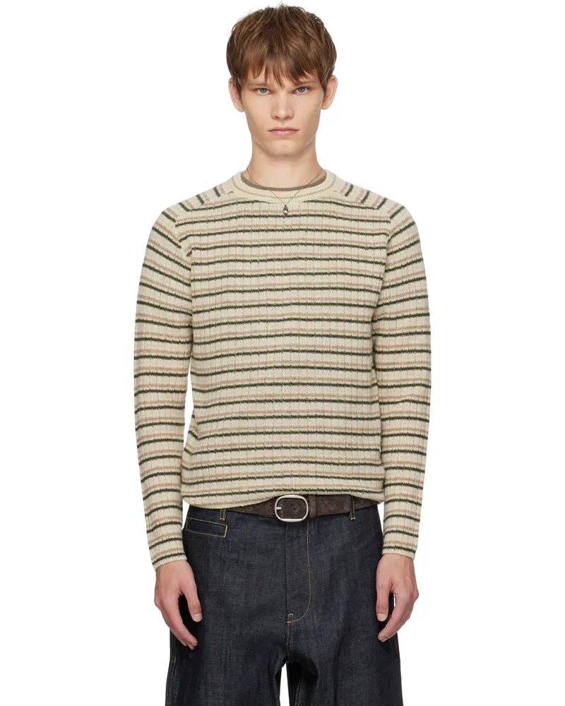AURALEE Beige Shetland Wool Cashmere Rib Knit Sweater Ivory