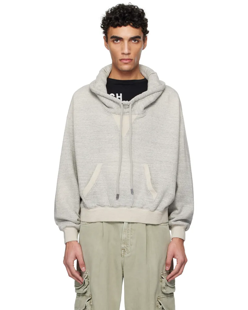 R13 Gray Funnel Neck Cropped Popover Sweatshirt Heather