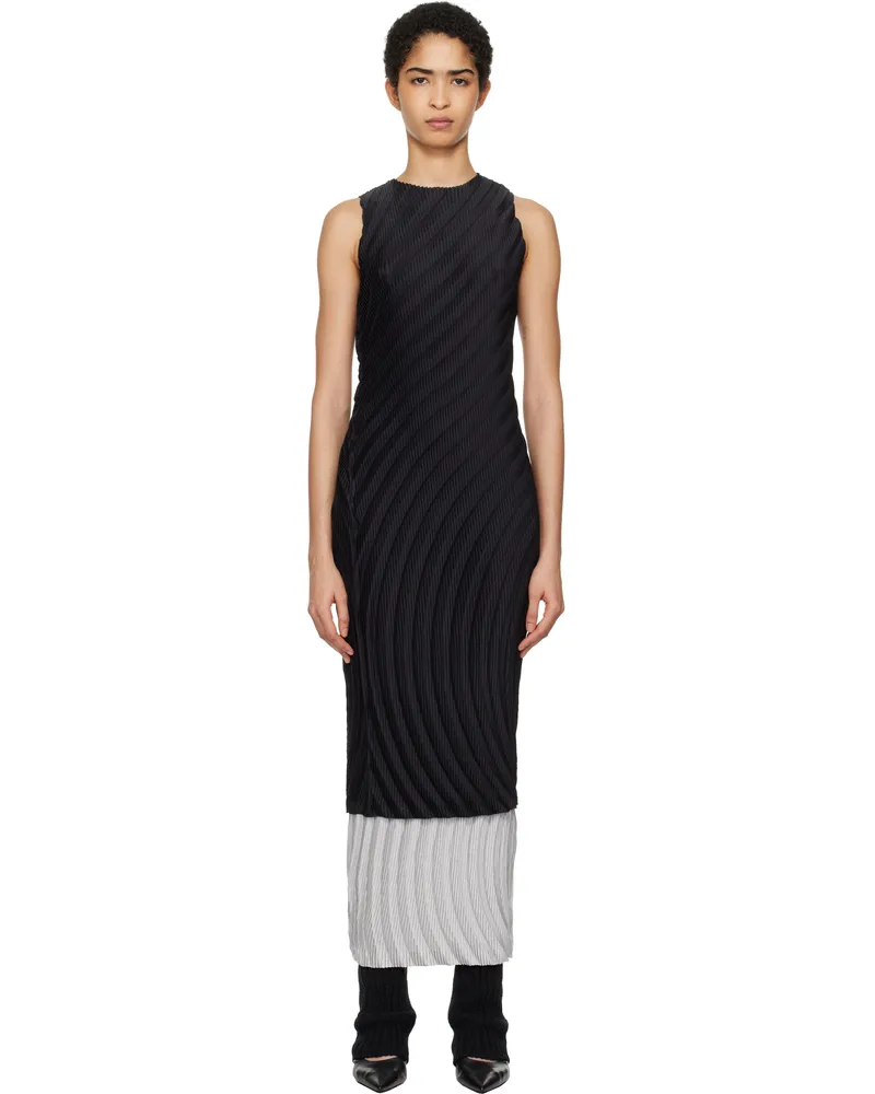 Issey Miyake Black Nuance Pleats Solid Midi Dress 15
