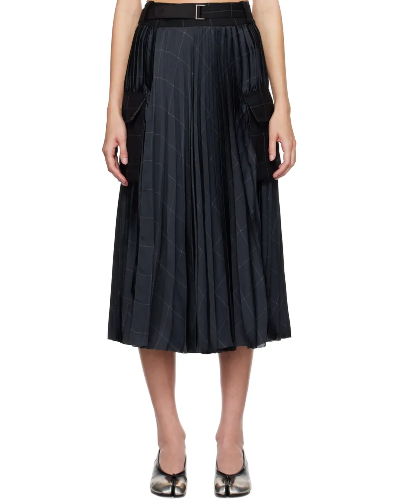 Sacai Black Windowpane Midi Skirt 001