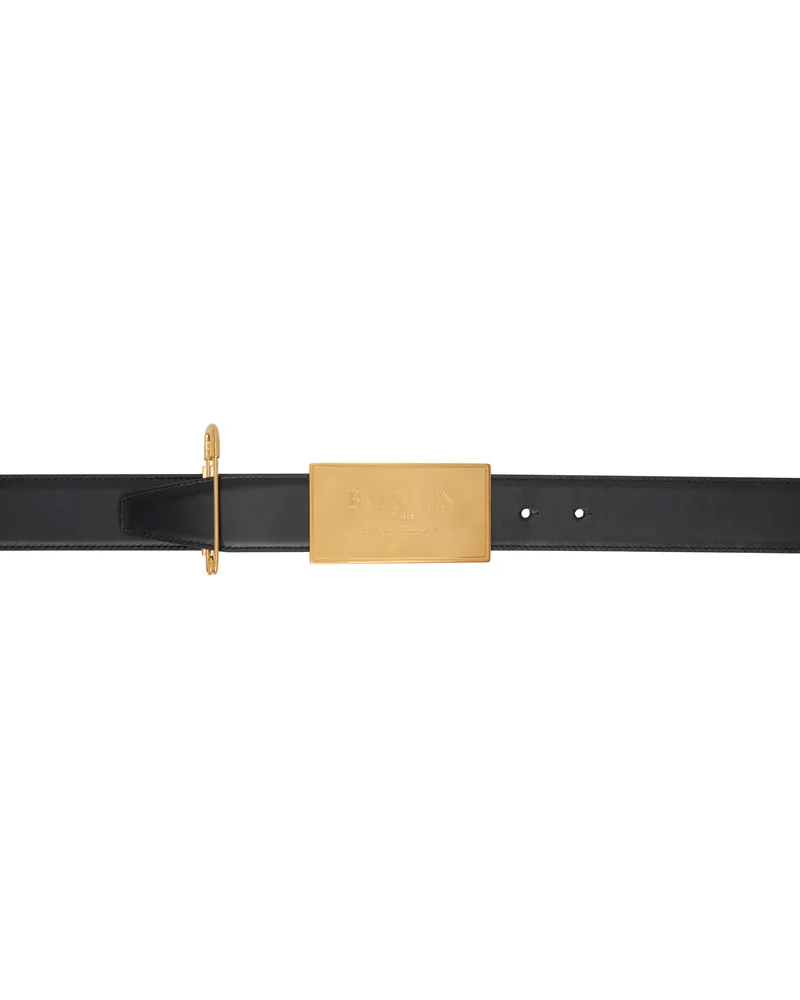 Balmain Black Safety Pin Leather Belt 0en