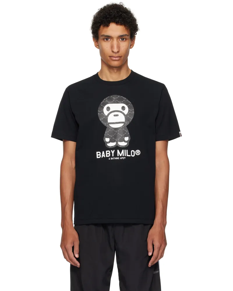 BAPE Black College Monogram Baby Milo T-shirt Bk2