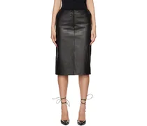 Black Zip Leather Midi Skirt
