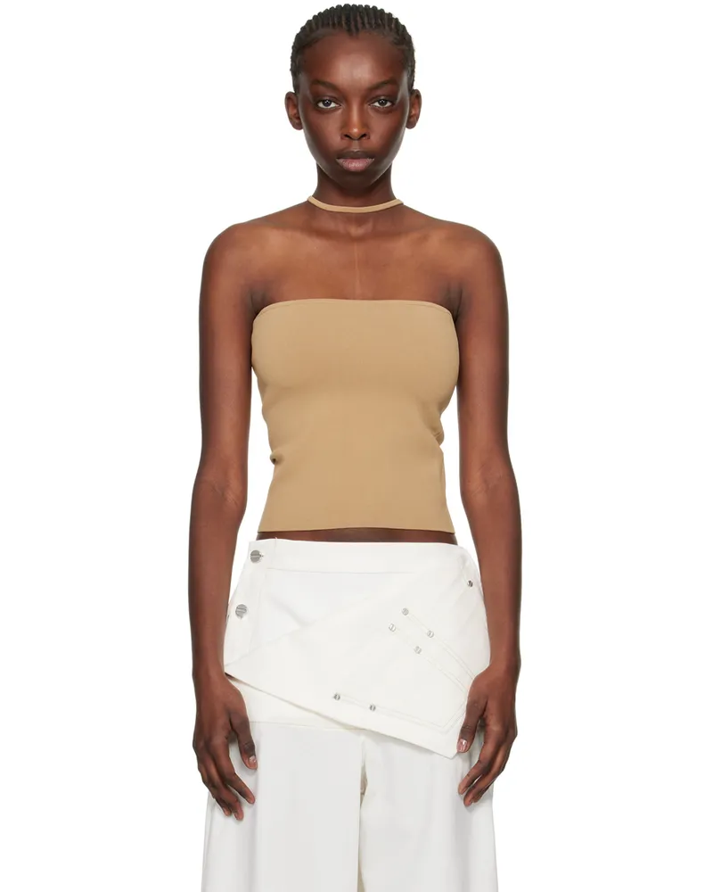Dion Lee Tan Reverse Halter Tank Top Timber
