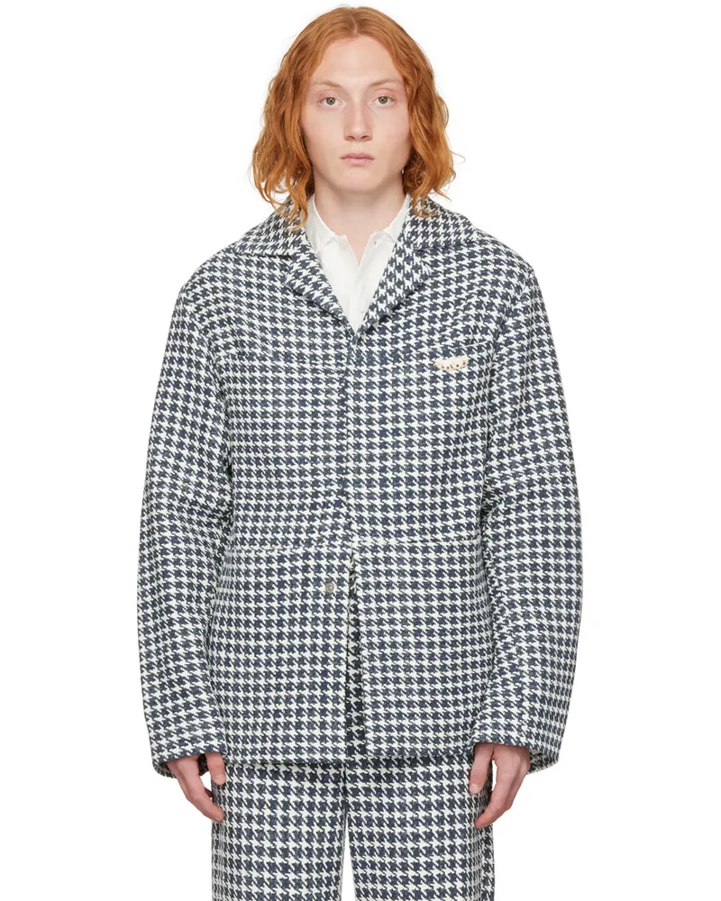 young n sang Navy & White Houndstooth Blazer Navy