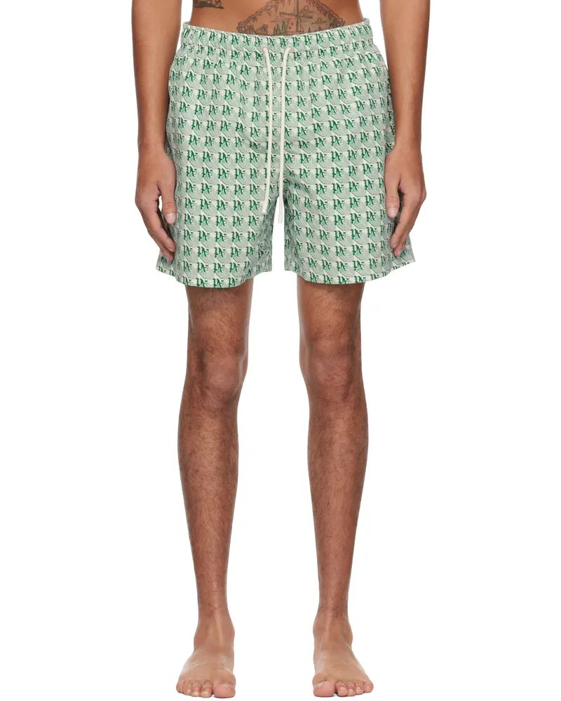 Palm Angels Green & Off-White 'PA' Diamond Swim Shorts Green