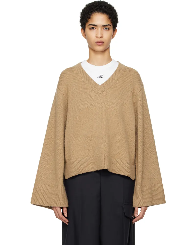 Axel Arigato Brown Rain V-Neck Sweater Camel