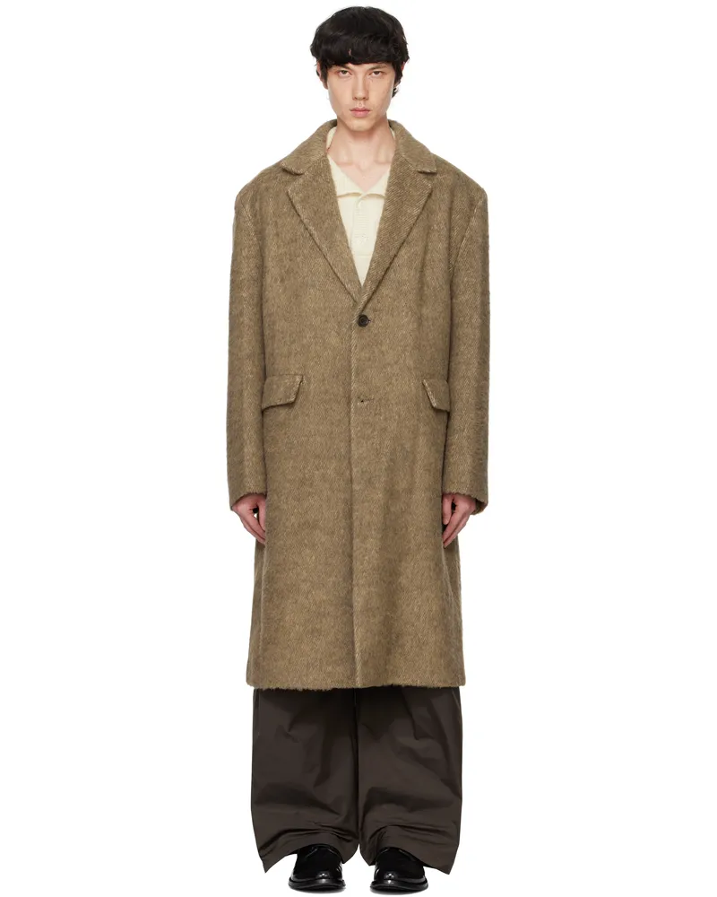 AMOMENTO Brown Hairy Long Coat Brown