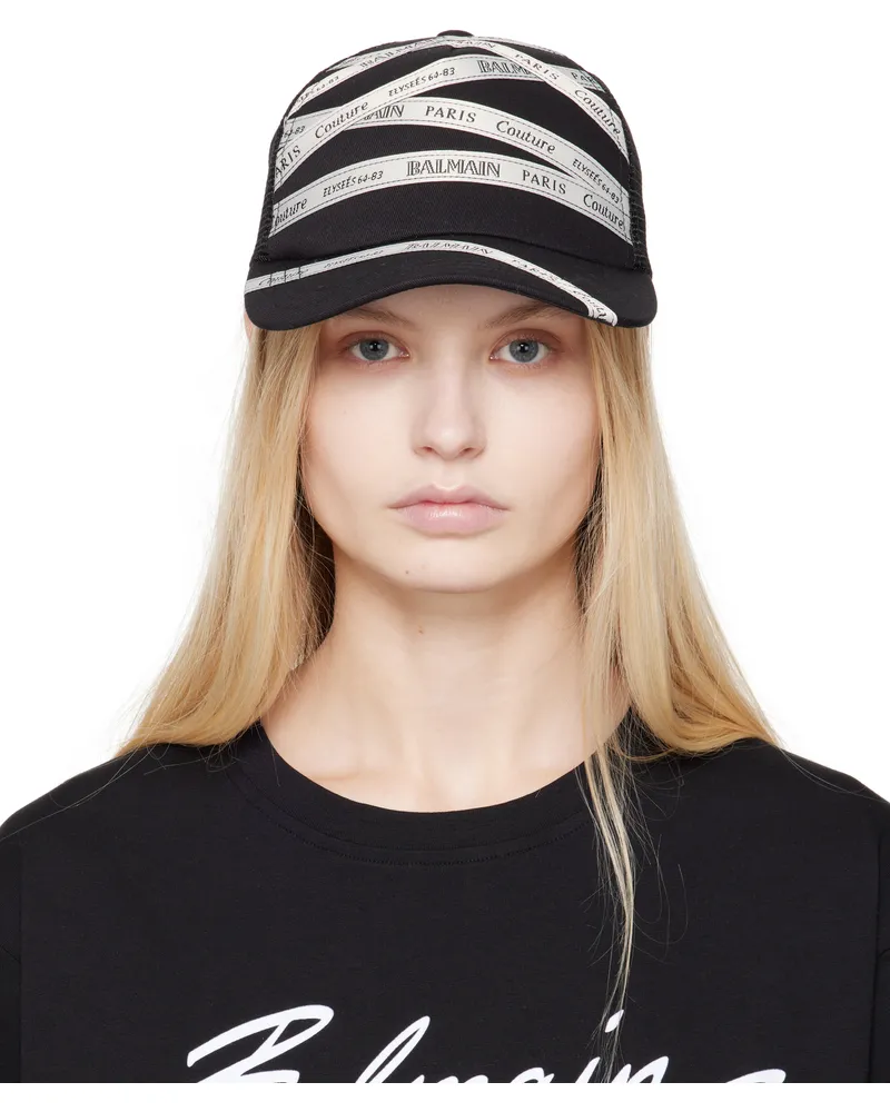 Balmain Black Cotton Ribbon Motif Cap Gwb