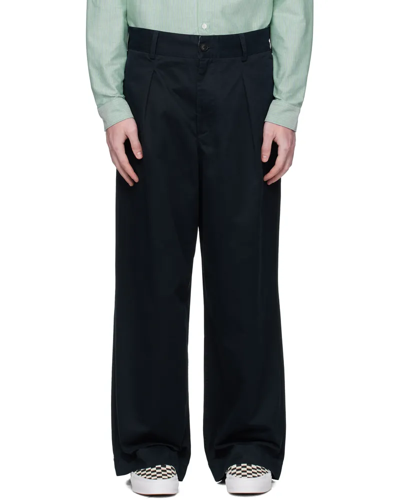 Noah NYC Navy Single-Pleat Baggy Trousers Navy