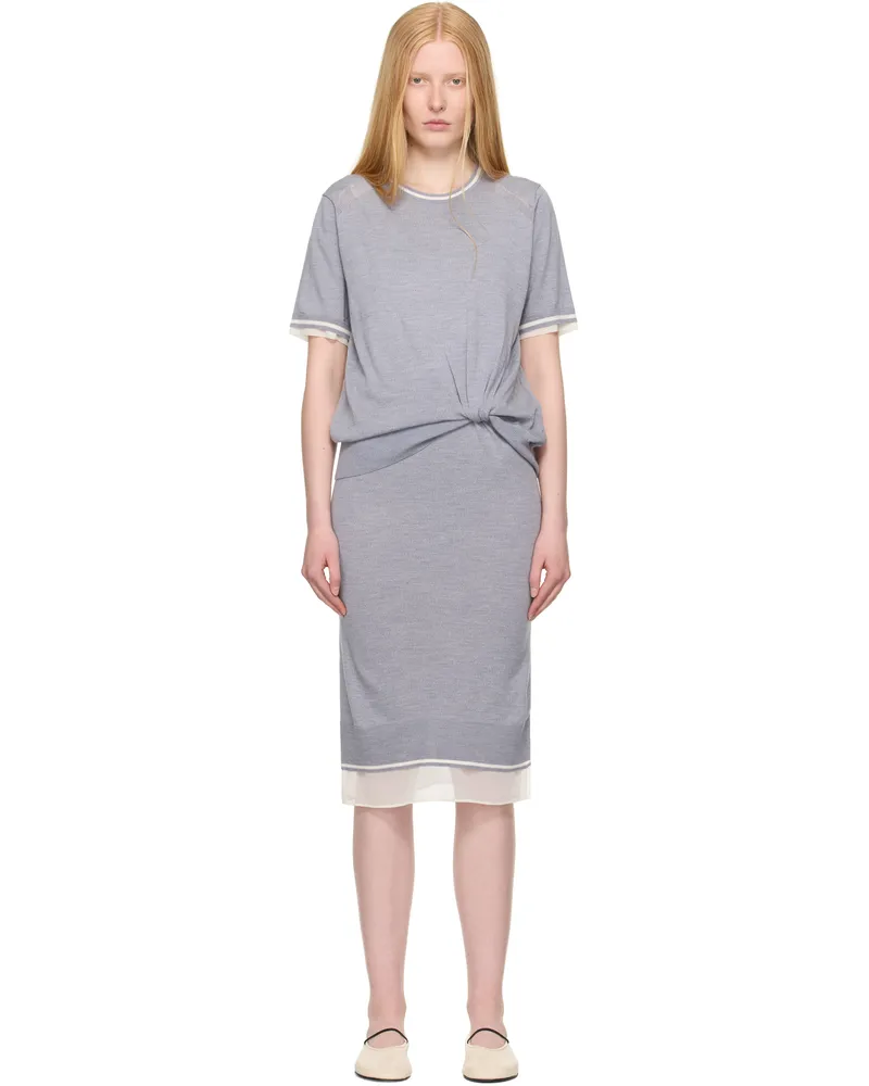 3.1 phillip lim Gray Draped Knit & Organza Midi Dress Grey