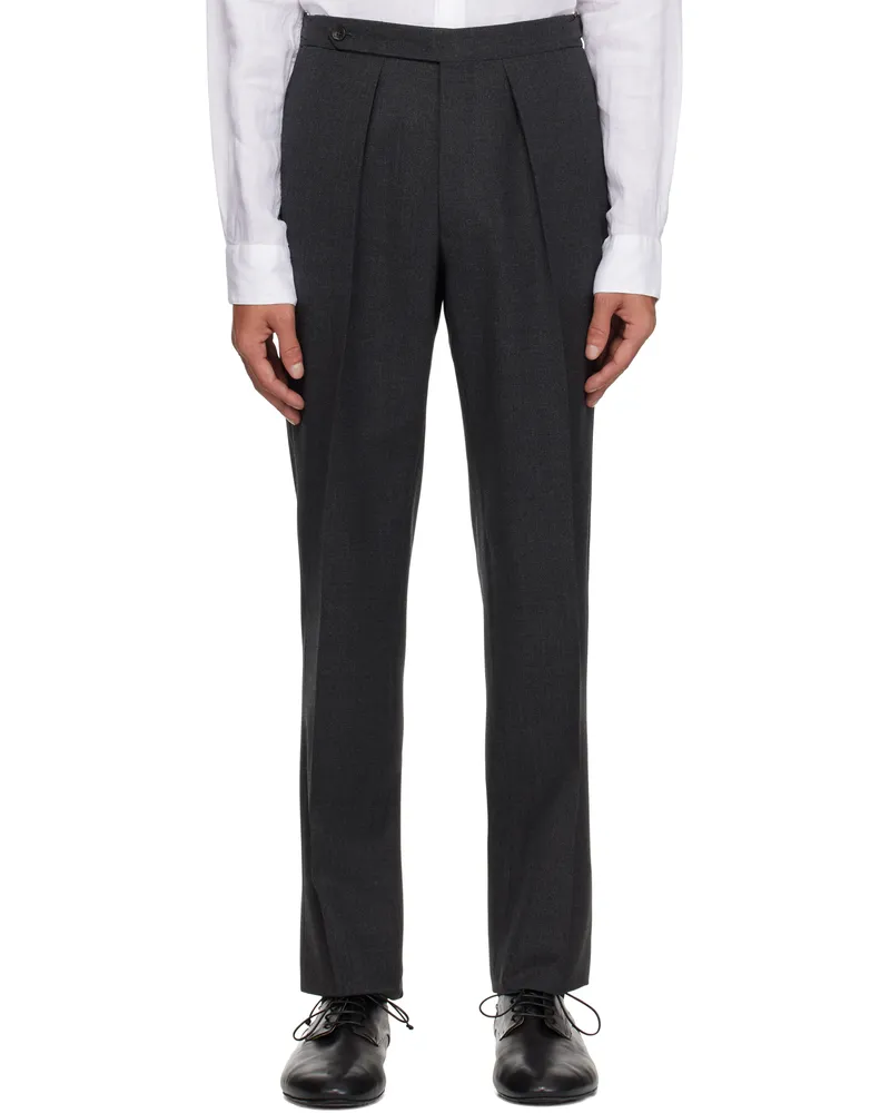 Drake's Gray Tropical Wool Single Pleat Trousers 600
