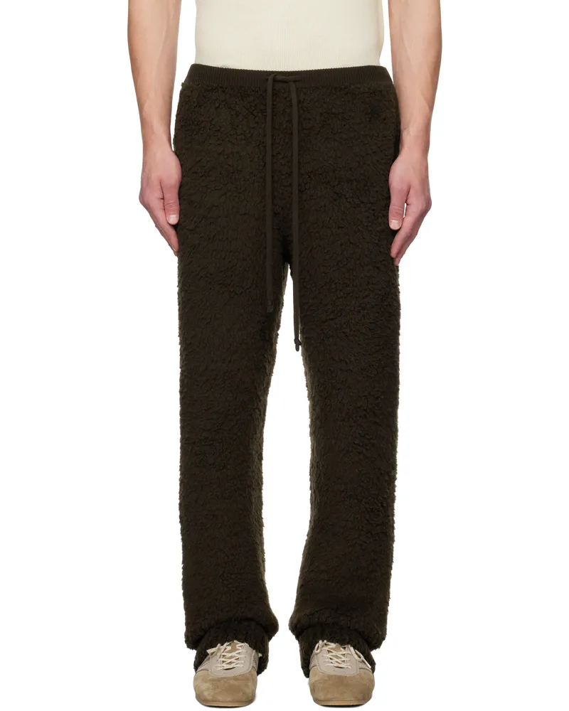 AURALEE Brown Merino Wool Boa Knit Sweatpants Dark