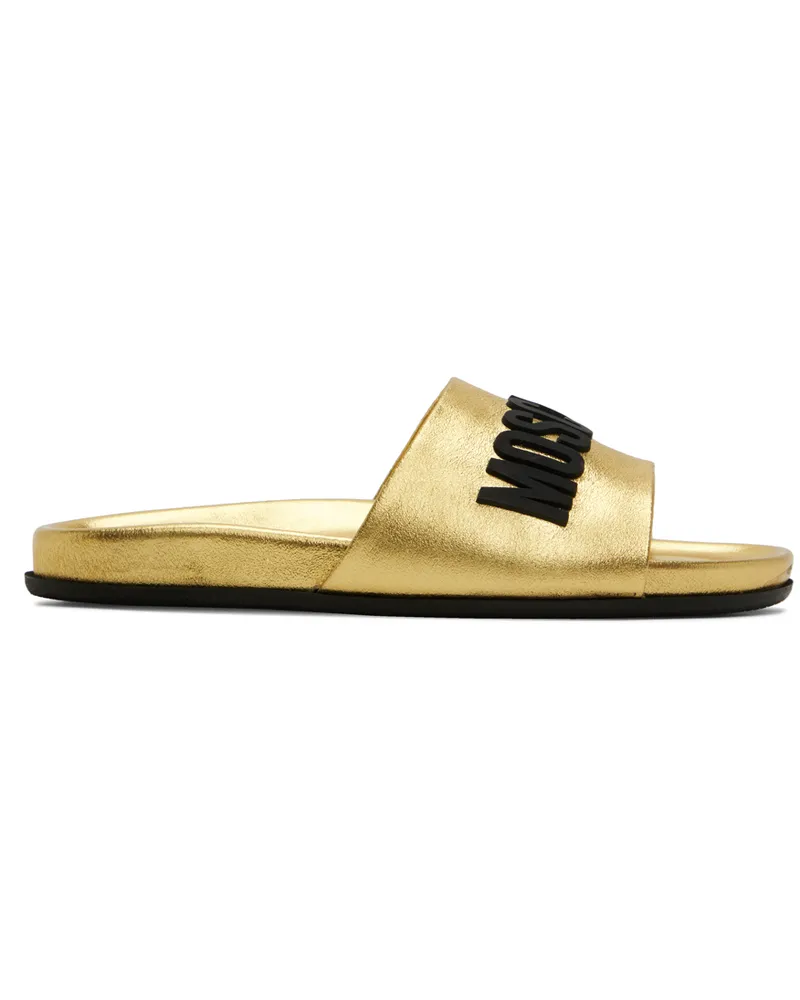 Moschino Gold Rubber Logo Slides 901