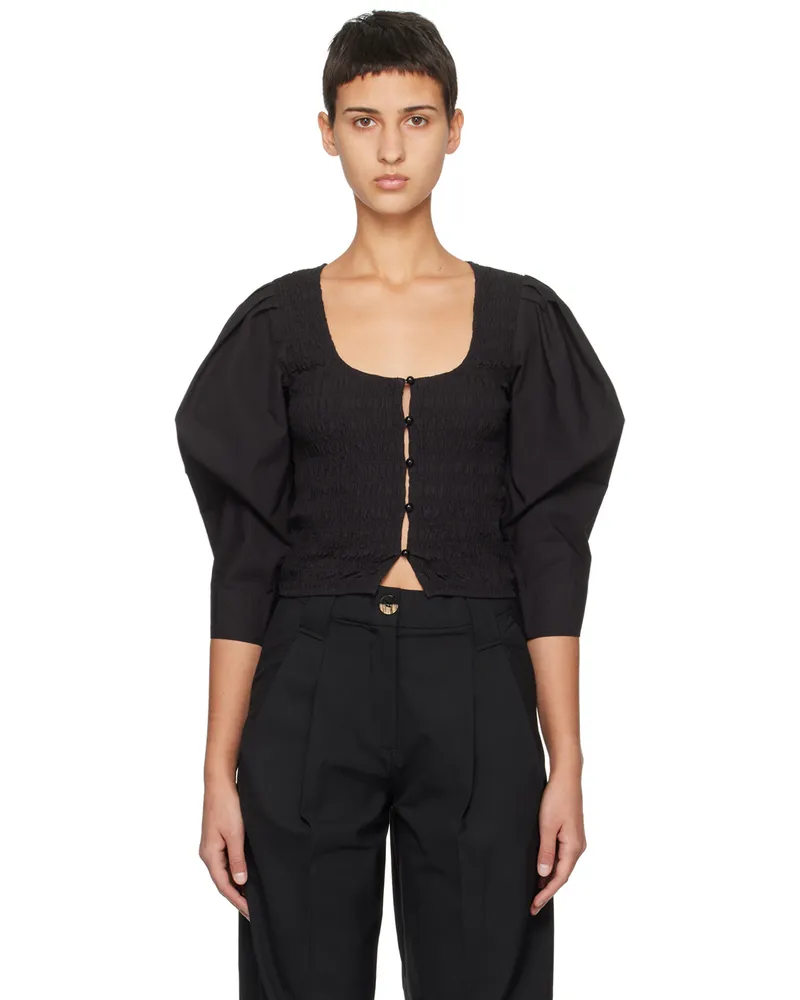 Ganni Black Smocked Blouse 099