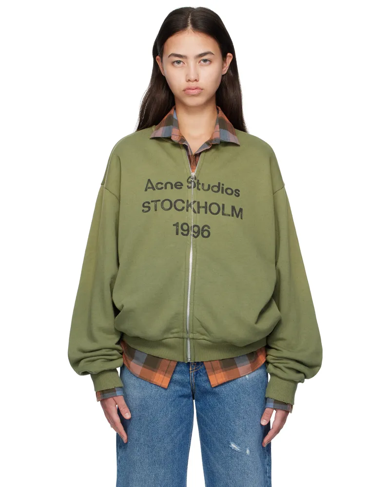 Acne Studios Green Logo Zip Sweater Ab7