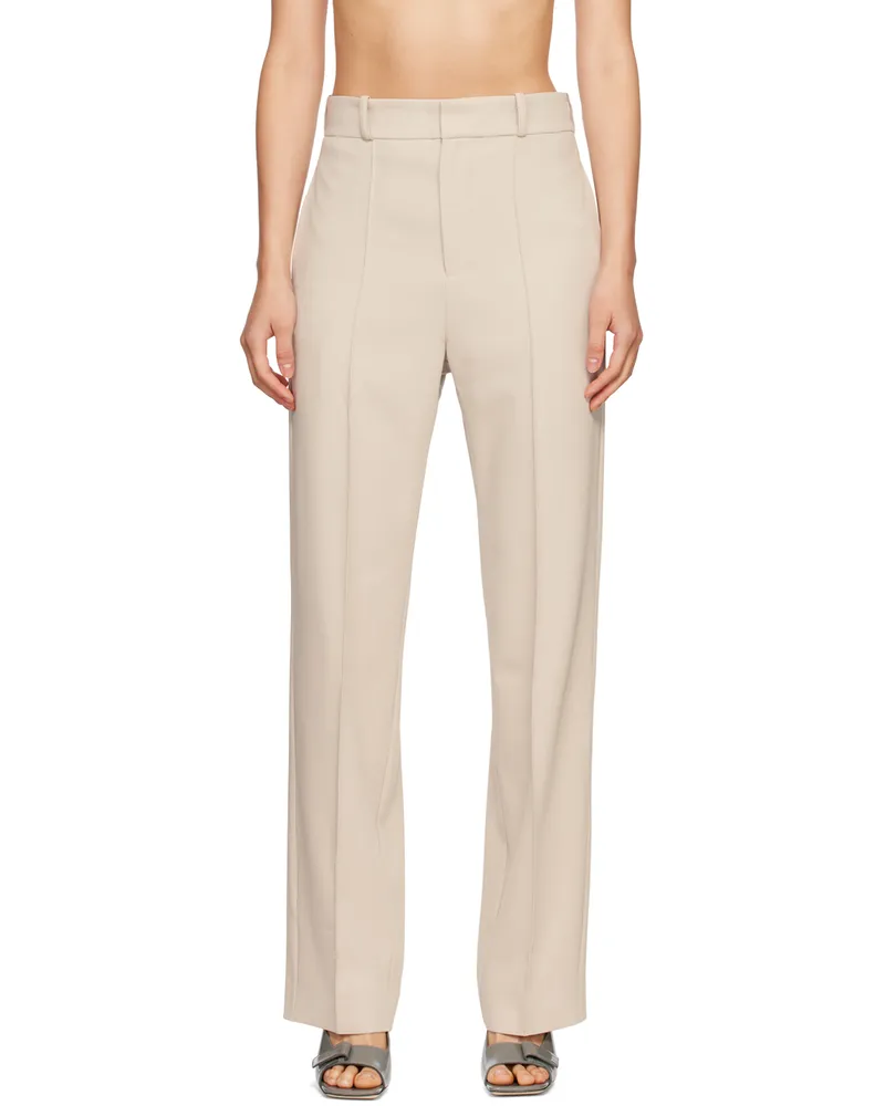 YUZEFI Beige Classic Wide Leg Trousers Almond