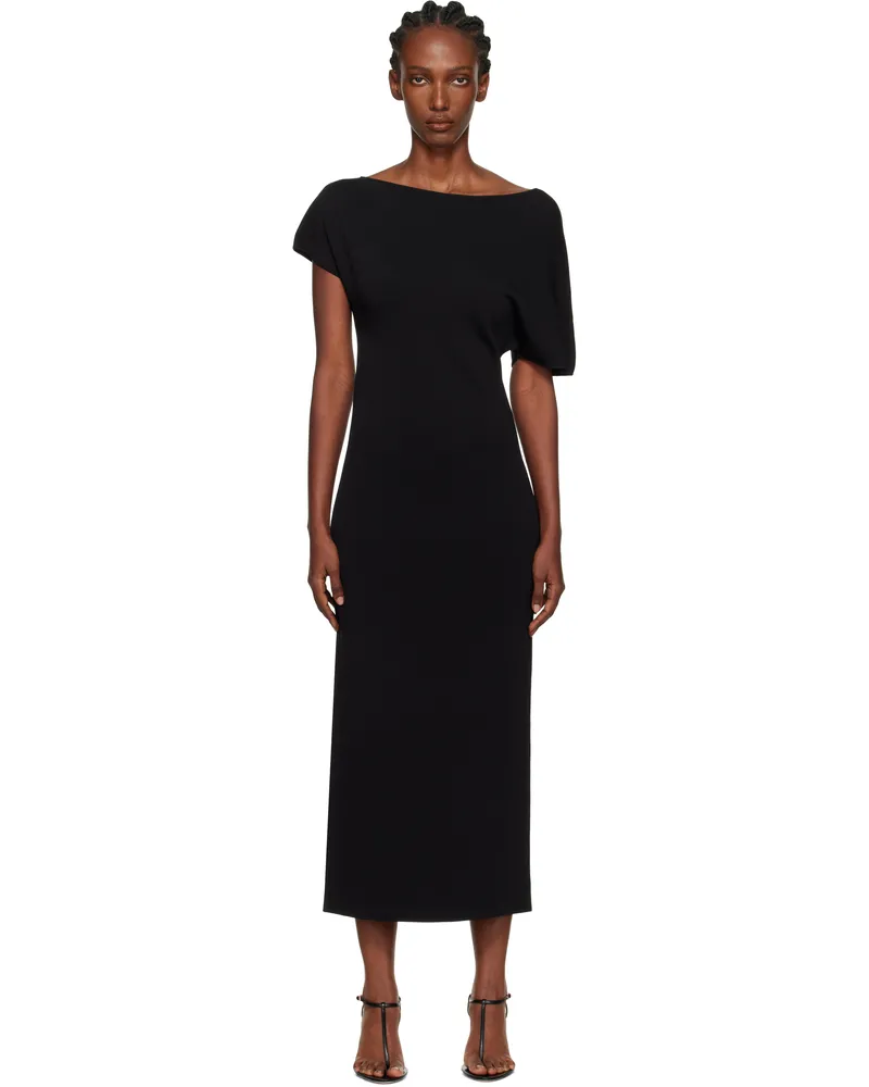 Róhe Black Asymmetrical Knitted Midi Dress 001_308