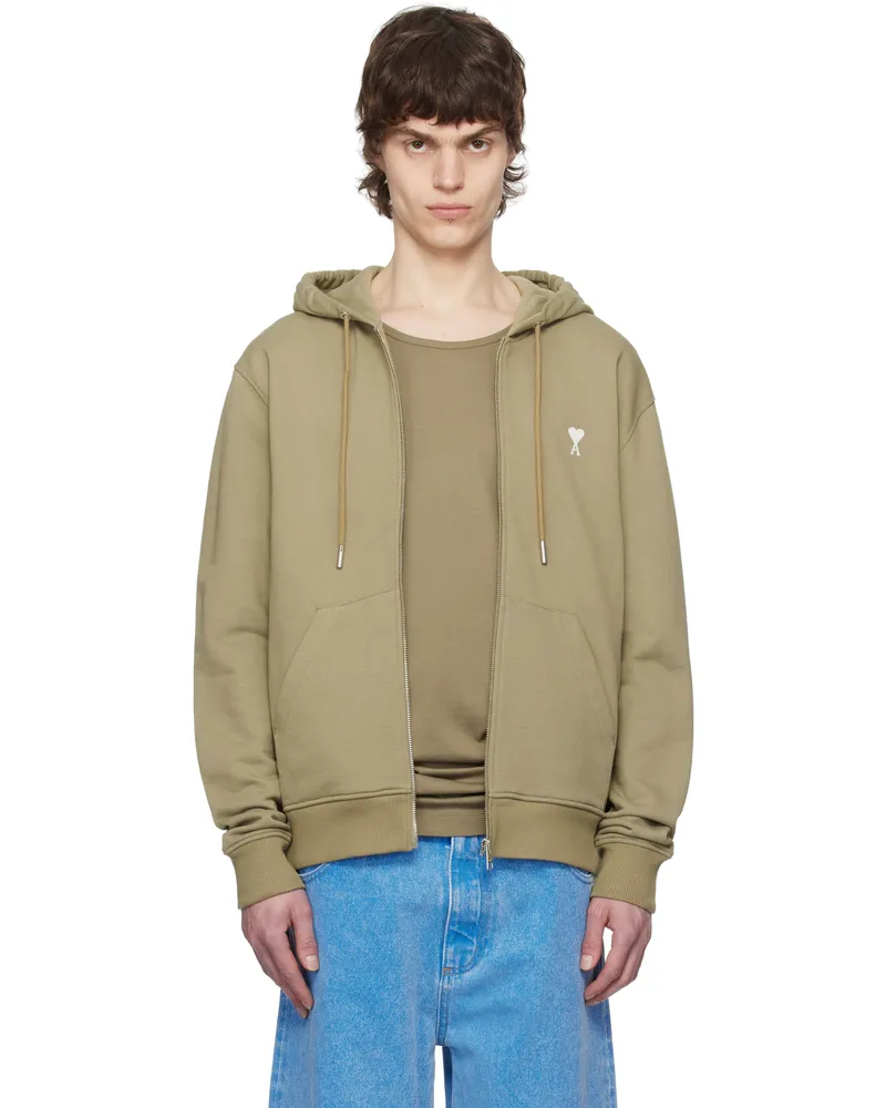 AMI Paris Khaki Cotton Ami de Coeur Hoodie 375