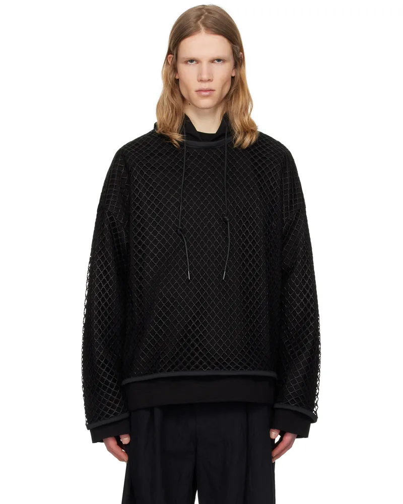 JUUN.J Black Net Layered Hoodie Black