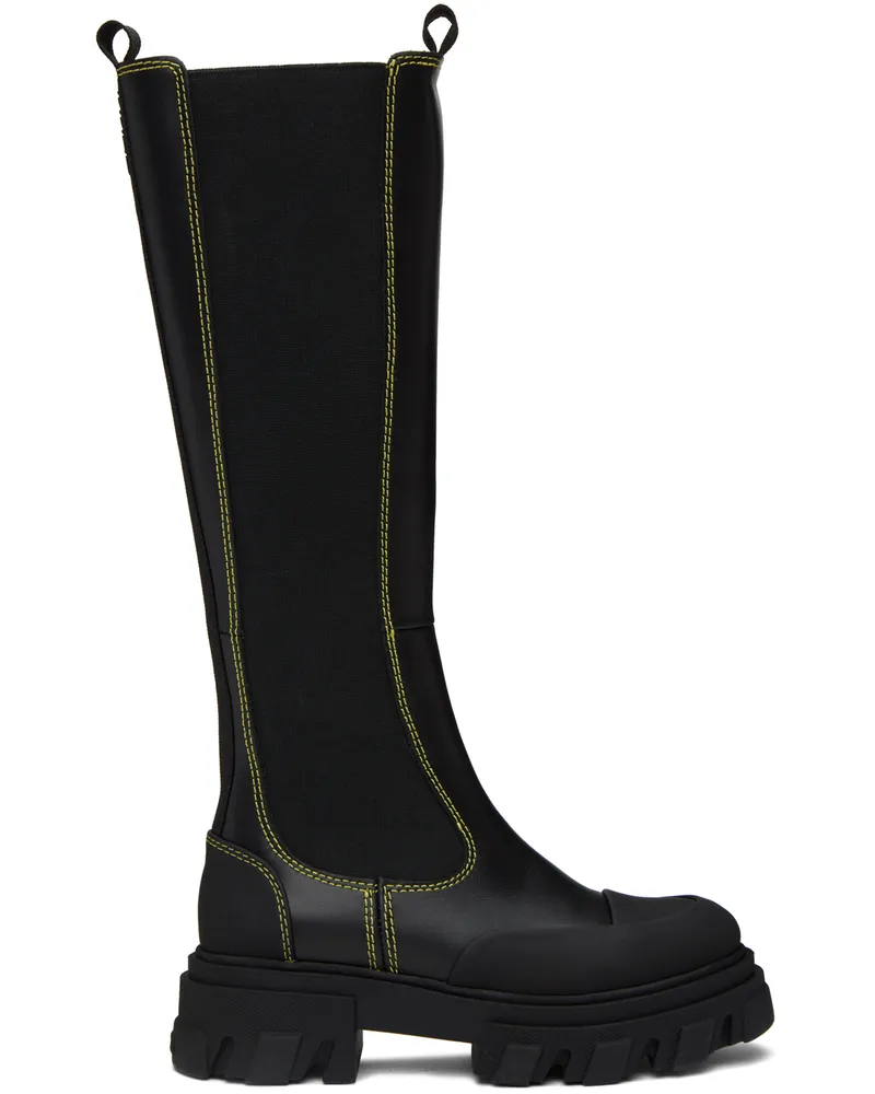 Ganni Black Stitched Chelsea Boots Black