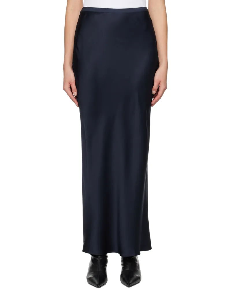 Anine Bing Navy Bar Silk Maxi Skirt Navy