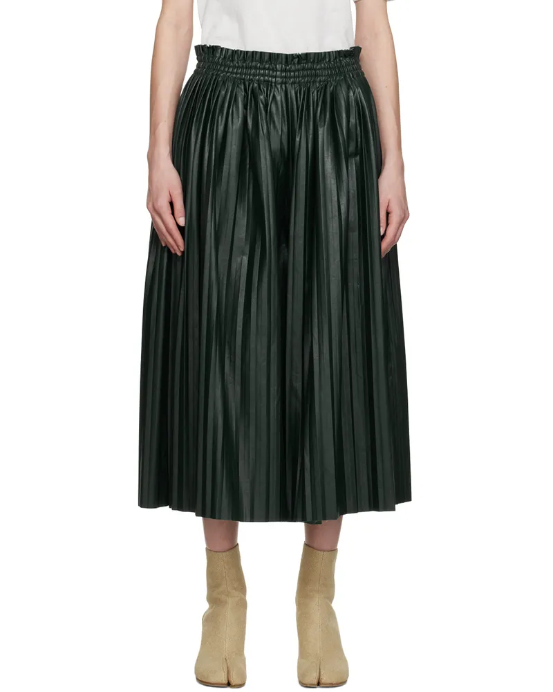 Maison Margiela Green Pleated Faux-Leather Trousers 632