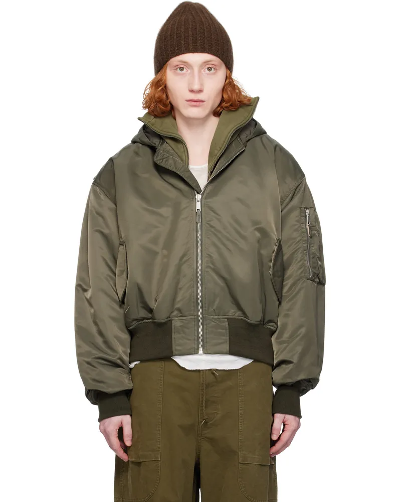 Entire Studios Khaki Hooded Broad Bomber Jacket Jade