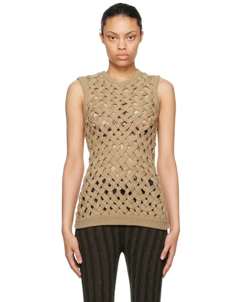 Isa Boulder Beige Knot Vest Burlap