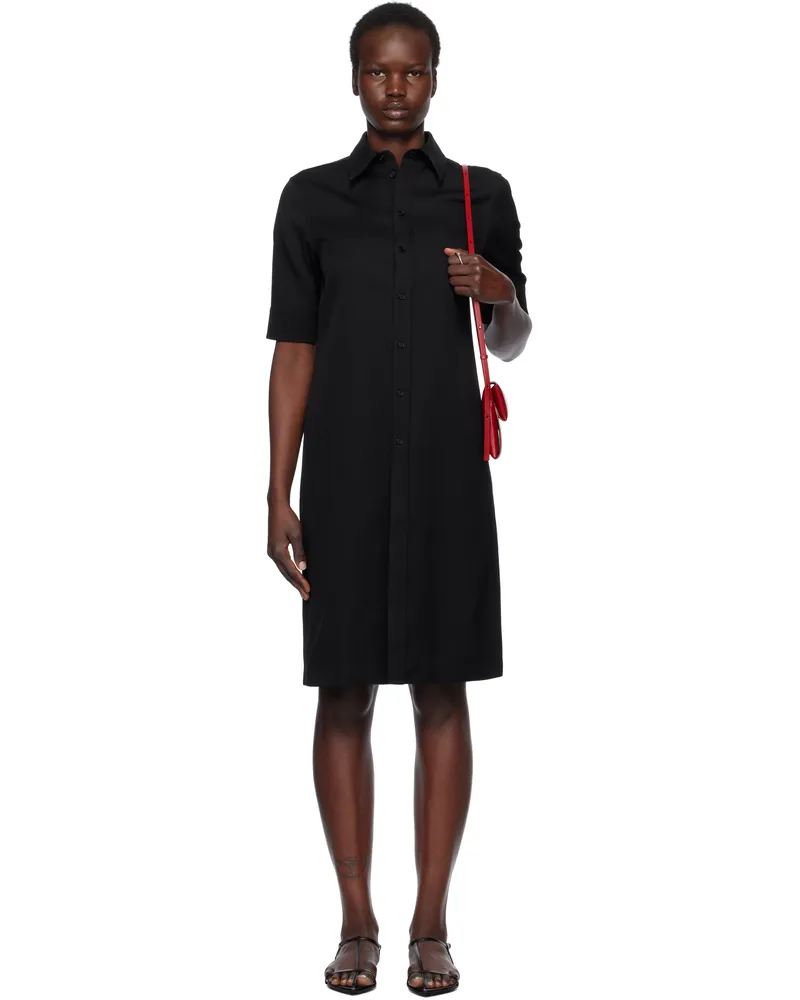 Jil Sander Black Lightweight Wool Gabardine Midi Dress 001