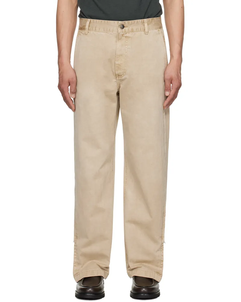 SOLID HOMME Beige Side Zipper Wide Trousers 704e