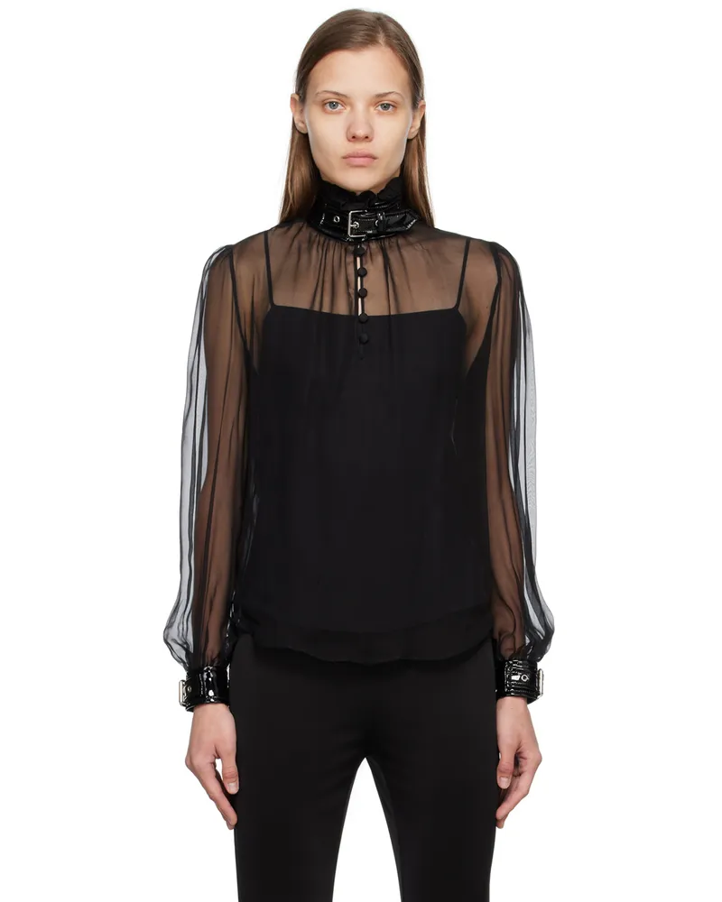 Moschino Black Bondage Buckle Blouse Fantasy
