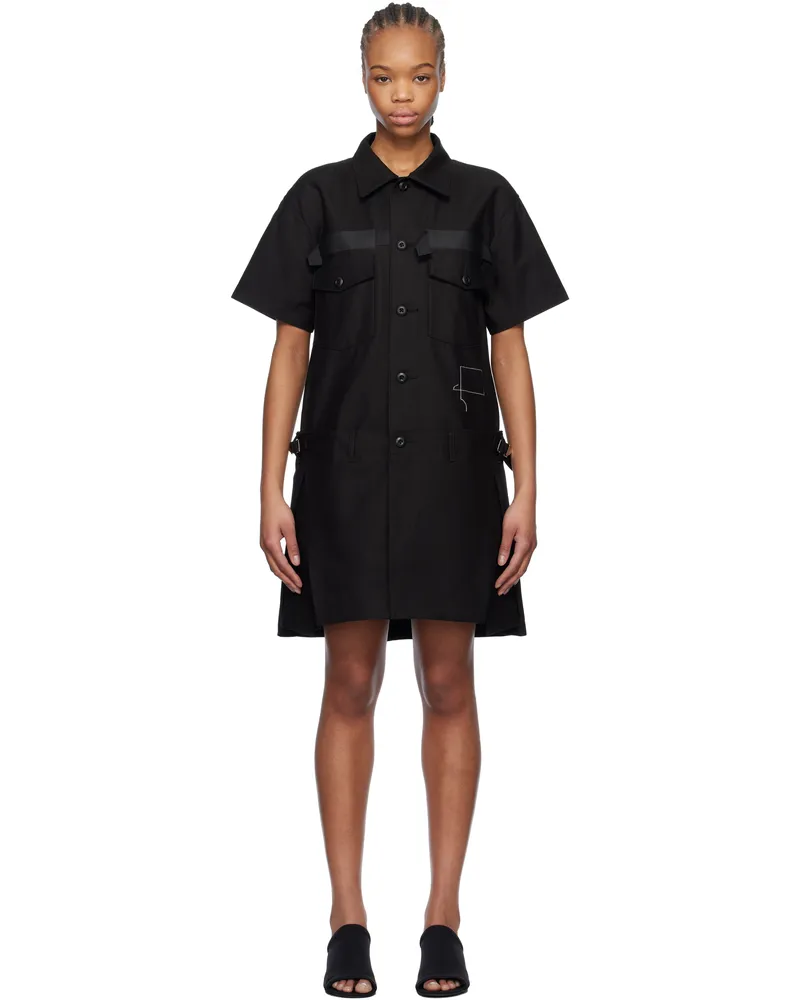 Sacai Black WTAPS Edition Cotton Back Satin Minidress 001