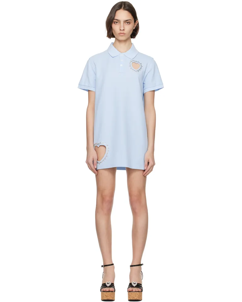 Area Blue Crystal Heart Cutout Polo Minidress Baby
