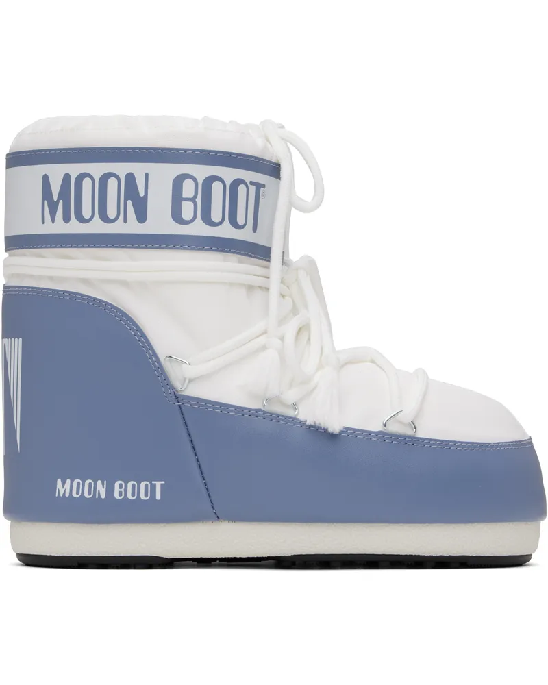 Moon Boot White & Blue Icon Low Nylon Boots Ha06