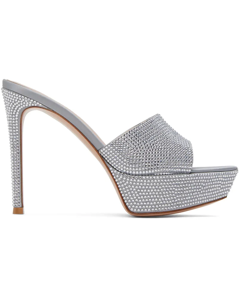 Gianvito Rossi Silver Crystal Tracey Heeled Sandals Silver