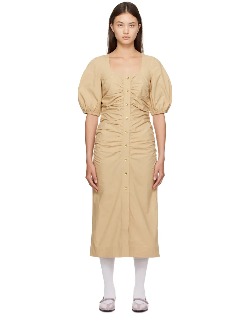 Ganni Beige Gathered Maxi Dress 877