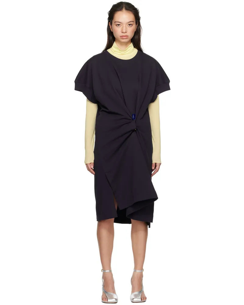 Dries van Noten Navy Draped French Terry Mini Dress 509