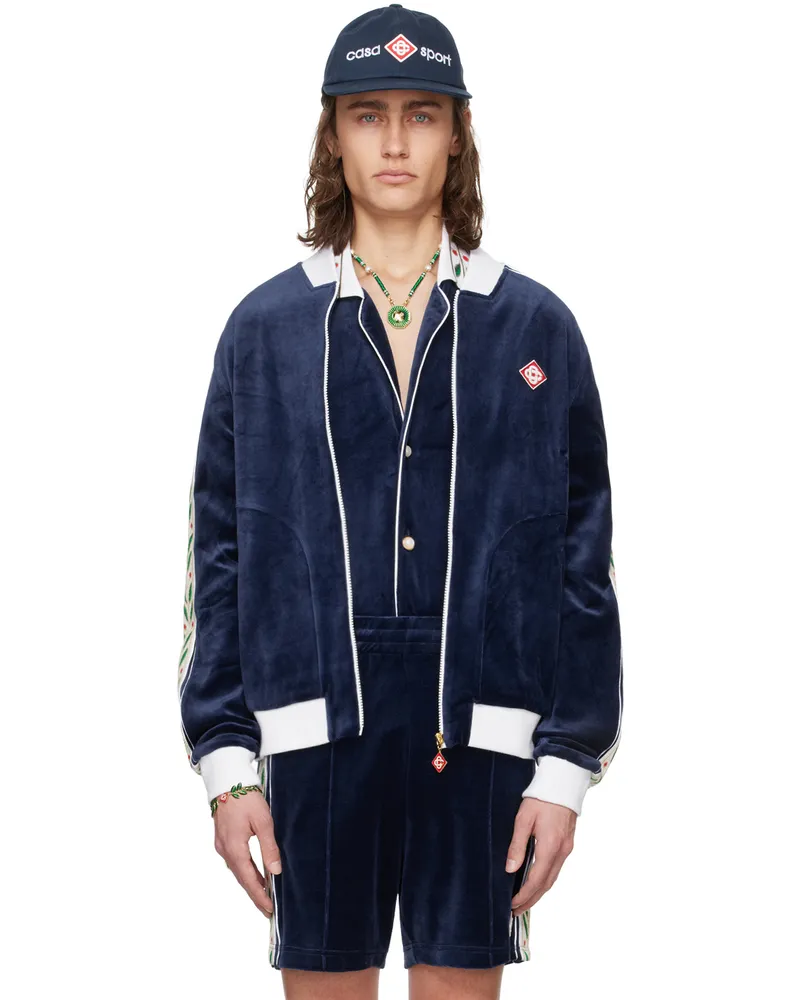 Casablanca Paris Navy Zip Sweater Navy