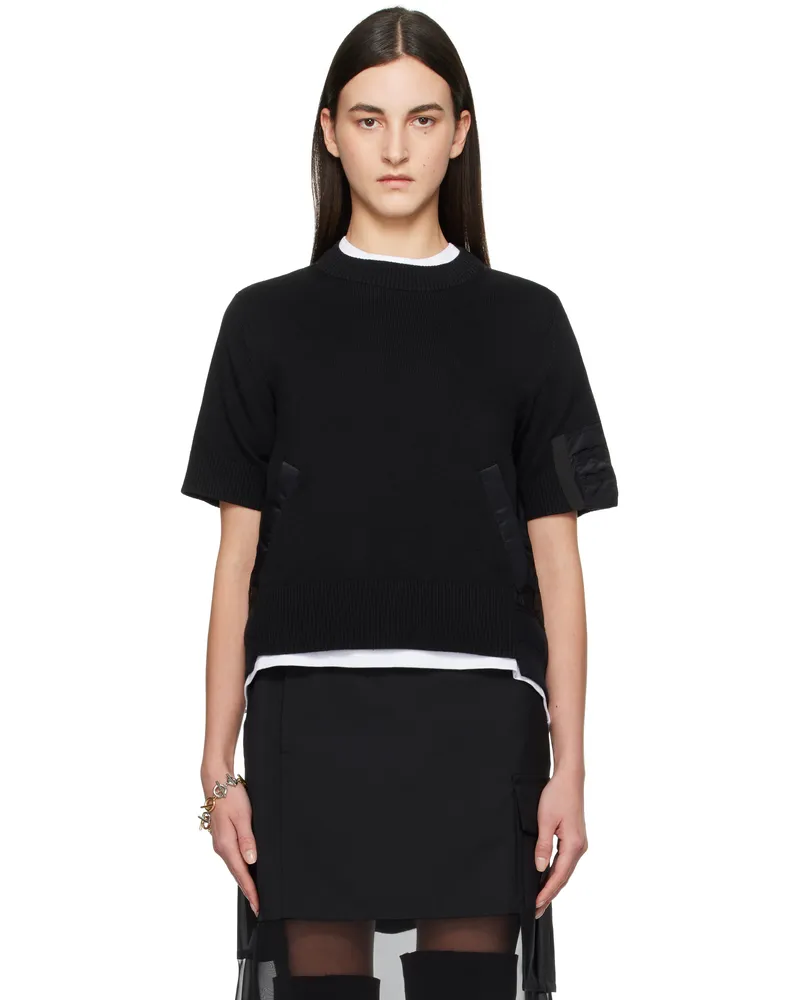 Sacai Black Nylon Twill x Knit Sweater 001