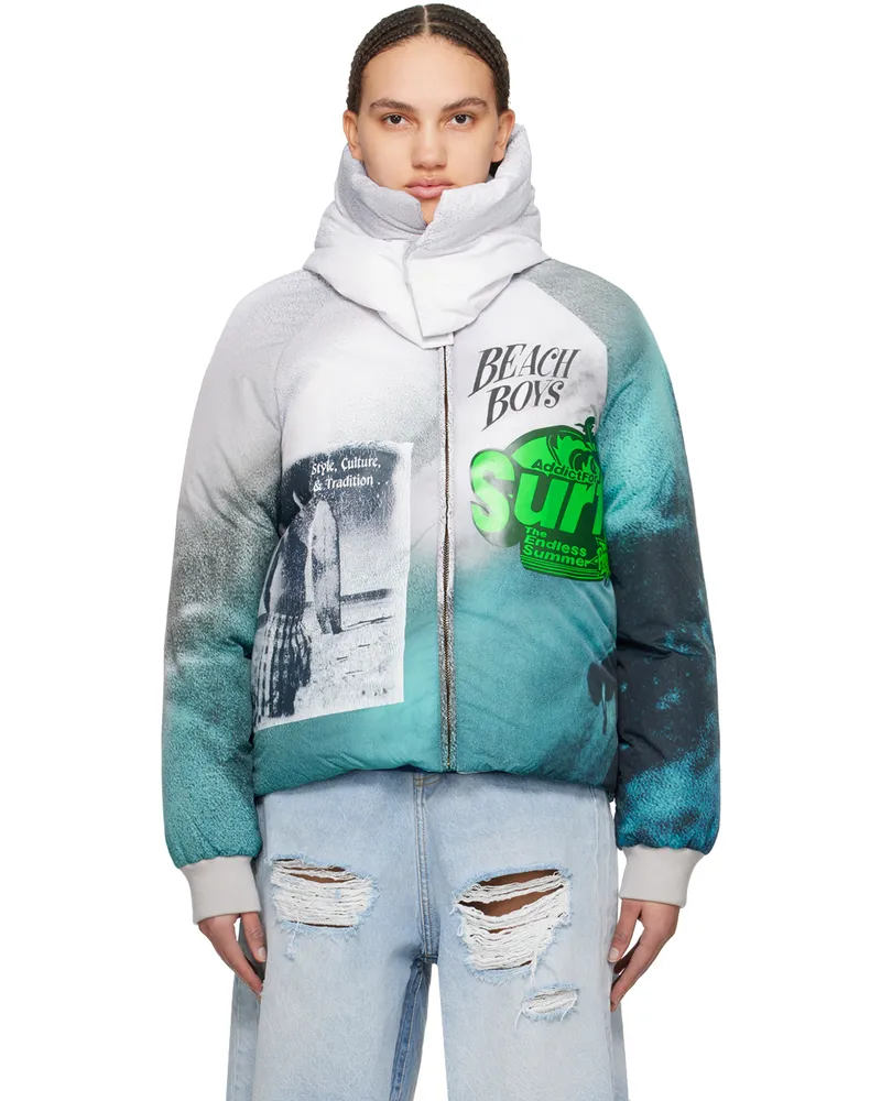 ERL Blue & Gray Printed Puffer Jacket Blue
